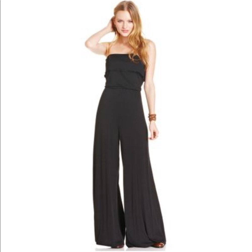 BLACK STRAPLESS WIDE LEG JUMPSUIT PLAYSUIT ROMPER ⭐️⭐️⭐️⭐️⭐️ - Picture 1 of 8